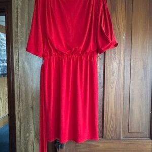 Red Women's Elastic-Waist Midi Dress